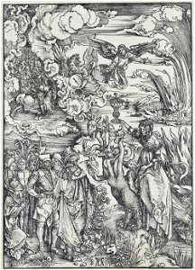 15. Albrecht Dürer, Apokalypsa, XIII. Nevěstka babylónská, Národní galerie v Praze. Free illustration for personal and commercial use.