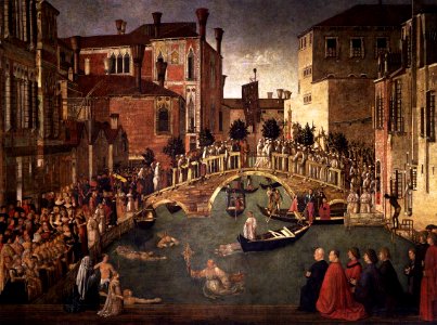 1500 Gentile Bellini, Miracle of the Cross at the Bridge of S. Lorenzo Galleria dell'Accademia, Venice