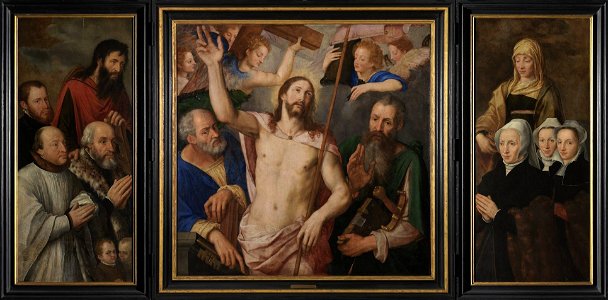 Michiel Coxie - Triptych with the triumph of Christ and the donor family Morillon