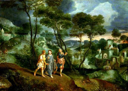 Master of the Prodigal Son Christ and his disciples