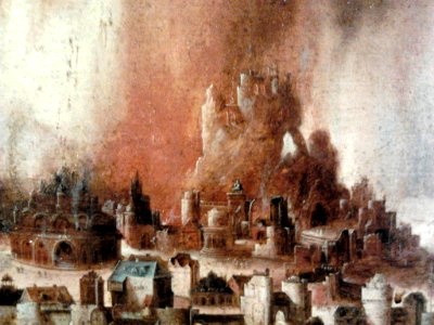 Bles Landscape with Sodom on fire (detail)