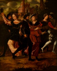 Ambrosius Benson - Elegant couples dancing in a landscape