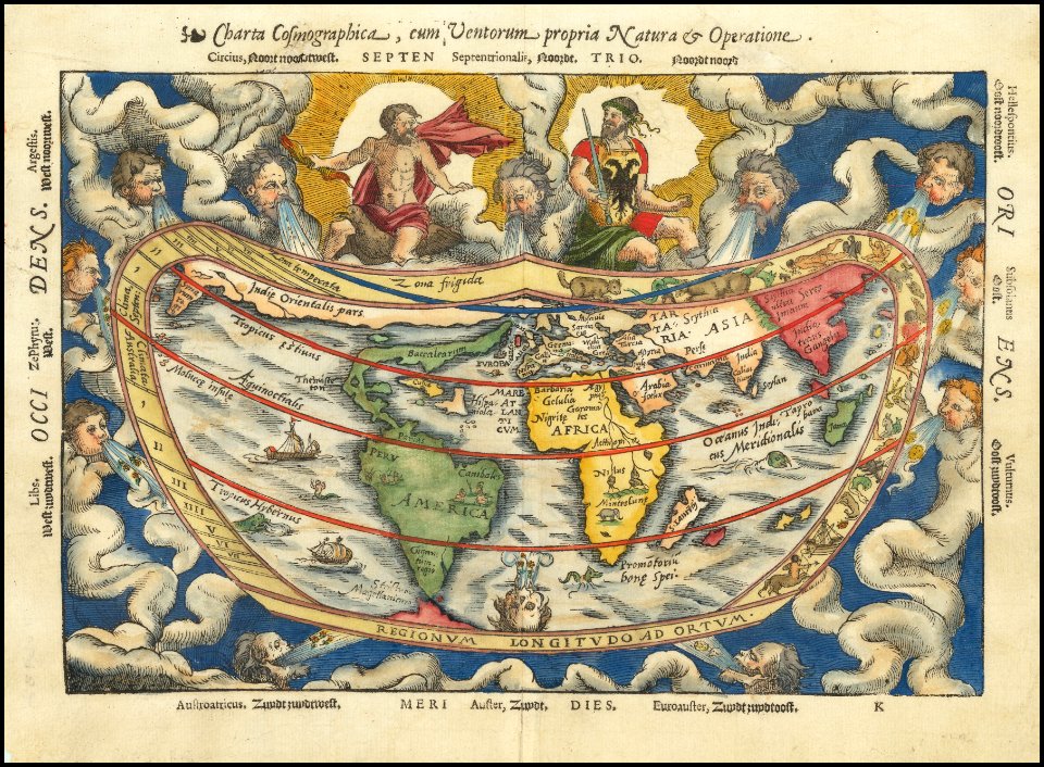 1553 map - Charta Cosmographica, Cum Ventorum Propria Natura et Operatione