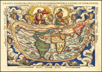 1553 world map - Charta Cosmographica, Cum Ventorum Propria Natura et Operatione