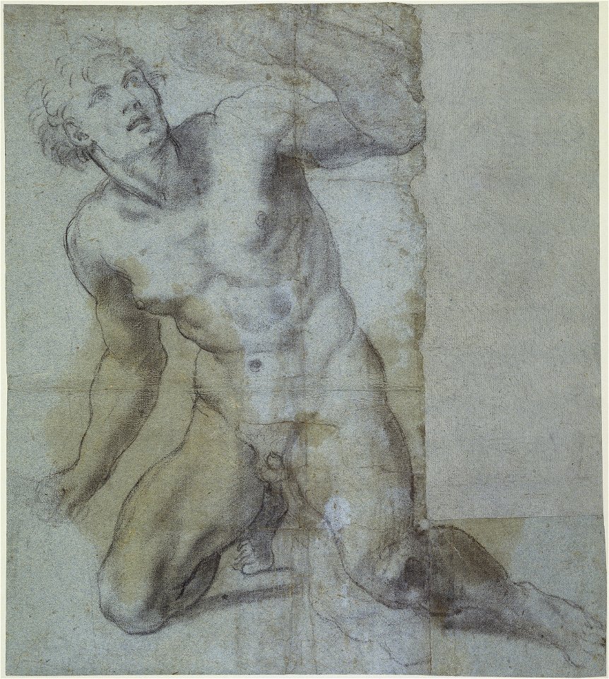 Carracci - Study of a kneeling warrior, RCIN 901948