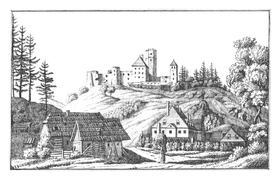 156 Ruine Krems bei Voitsberg mit Weißblechfabrik - gez. Mandl, Lith. v. Folwarczni - J.F.Kaiser Lithografirte Ansichten der Steiermark 1830