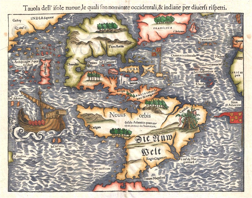 1558 maps of the Americas by Sebastian Münster