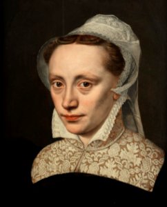 Frans Pourbus the Elder (Attr.) - Portrait of a lady, bust-length, in black costume with a white lace collar and headdress