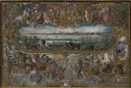 Joris Hoefnagel - View of Sevilla within decorative border