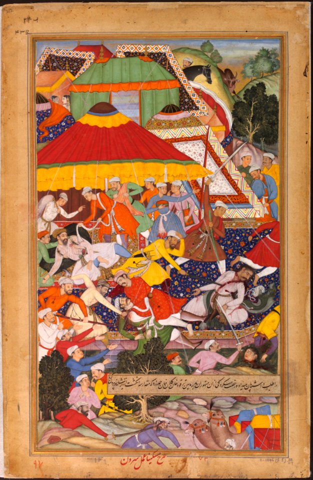 1572-The Wounding of Khan Kilan by a Rajput during his march-Akbarnama
