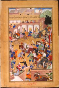 1573-Akbar receiving his sons at Fathpur-Akbarnama