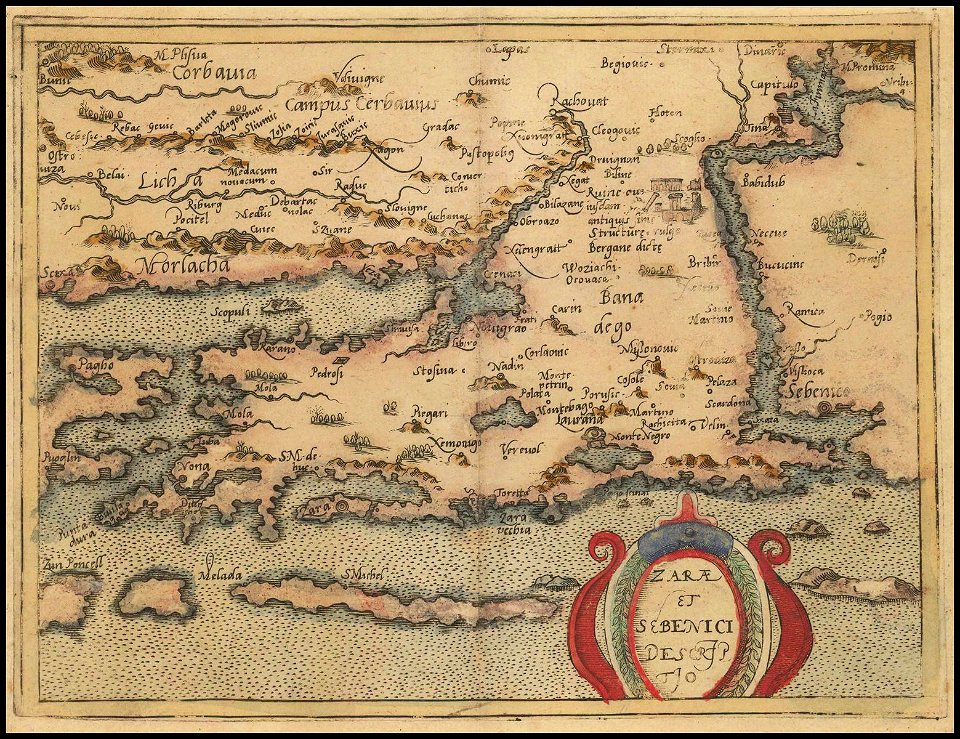 1579 map of the Croatian Coastline, centered on Zadar by Johannes Matalius Metellus
