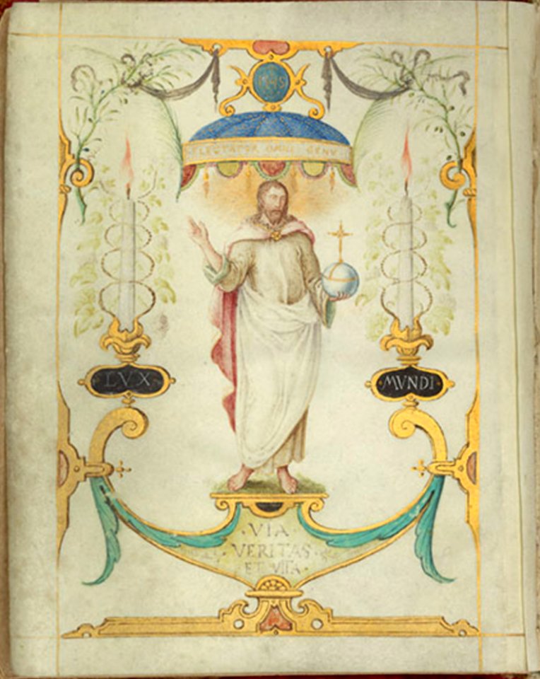 Joris Hoefnagel - Standing and Blessing Christ (Via, Veritas et Vita, Lux Mundi)
