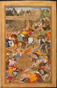 1567-A mine explodes during the siege of Chitor-left-Akbarnama-large ...