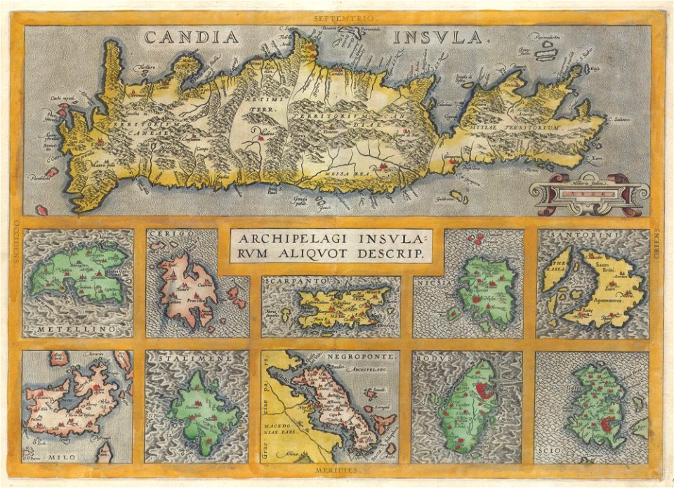 1584 Ortelius Map of Crete (Candia) and 10 Greek Islands - Geographicus - CandiaInsula-ortelius-1584