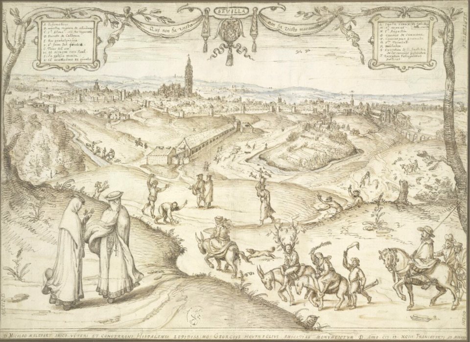 Joris Hoefnagel - View of Seville with dedication to Nicolaes Malpaert
