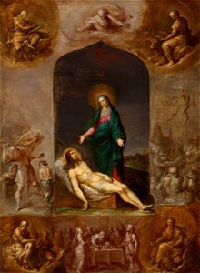Frans Francken - Pietà surrounded by grisailles of the Four Evangelists and scenes from the Old Testament