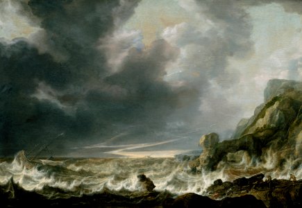 Ship in Distress off a Rocky Coast