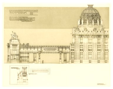 16 Wagner - Studie Stadtmuseum Karlsplatz, Wien Bd. III Heft 5, 6, 7 - Studie zum Ehrenhof und Durchfahrt