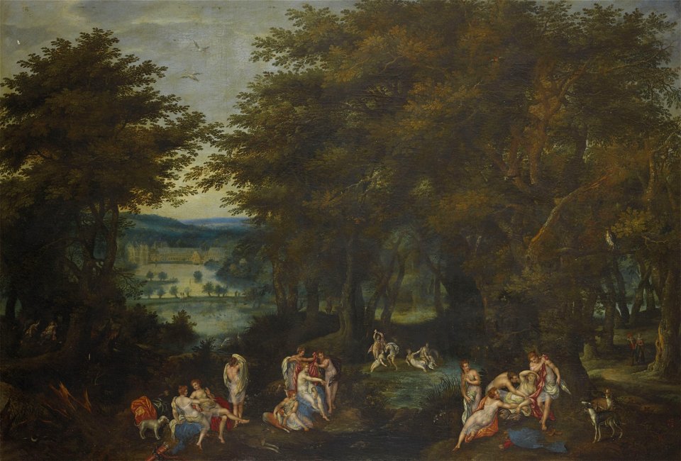 Denis van Alsloot - Forest landscape with Diane discovering the pregnancy of Callisto, and a view of the priory of Groenendael
