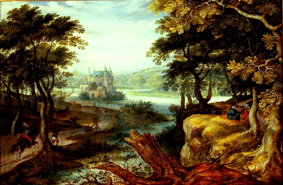 Roelant Savery - Landscape with a castle and staffage