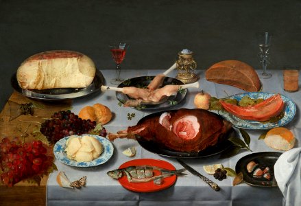 Jacob van Hulsdonck - Table laid with cheese, herring and ham