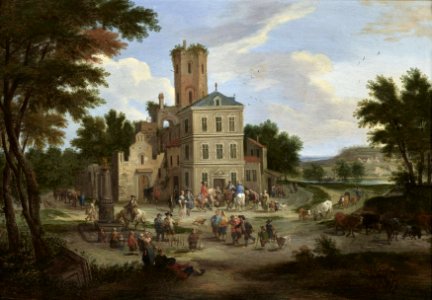 Mathys Schoevaerdts - Townsfolk gathering outside a Public Building