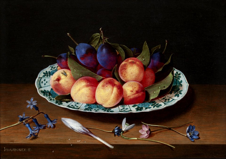 Jacob van Hulsdonck - Nectarines and plums in a Wan Li dish