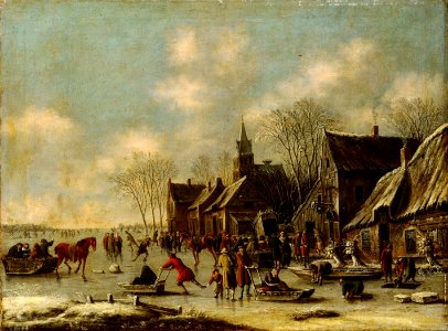Thomas Heeremans - Winter landscape with people having fun on the ice
