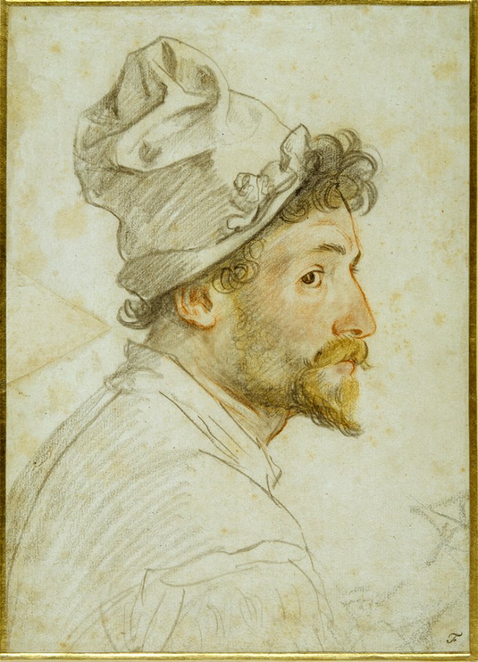 Federico Zuccari - Head and shoulders of a bearded man wearing a cap, possibly a self-portrait
