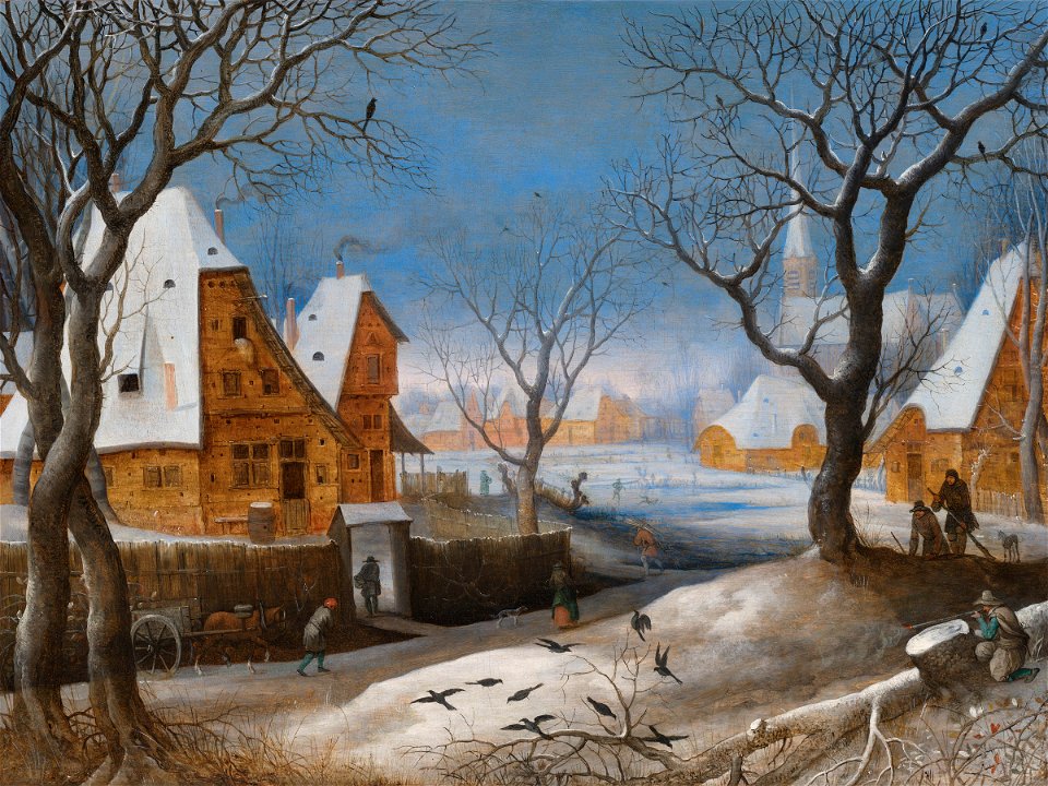 Adriaen van Stalbemt - Winter landscape, with figures in a village
