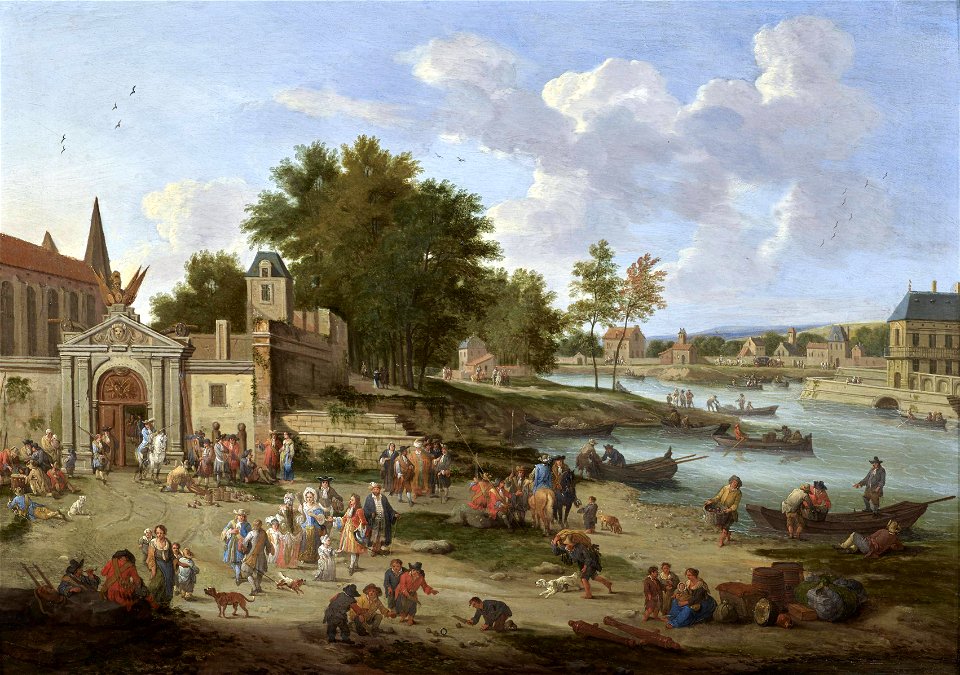 Mathys Schoevaerdts - Townsfolk gathering on the Shore of an Estuary