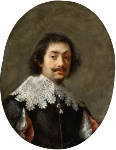 Gonzales Coques - Portrait of a man, bust-length, in a doublet with slashed sleeves and a lace falling band. Free illustration for personal and commercial use.
