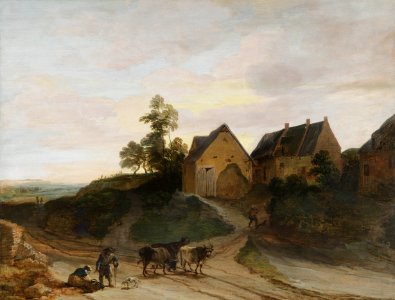 Lodewijk de Vadder - Landscape with rustic dwellings. Free illustration for personal and commercial use.