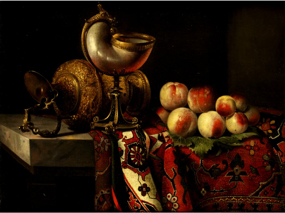 Pieter Boel - Still life with nautilus cup and peaches