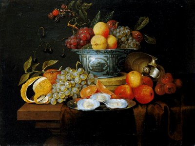 Joris van Son - Fruit still life with a wan-li bowl and oysters on a plate