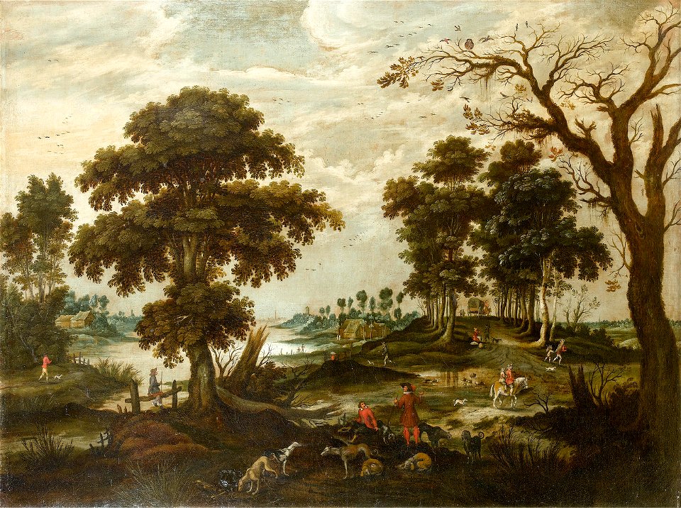 Jan Wildens - An elegant company departing for the hunt before an open landscape