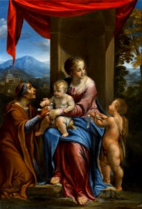 Angelo Caroselli - The Virgin and Child with Saints Elizabeth and the Infant John the Baptist. Free illustration for personal and commercial use.