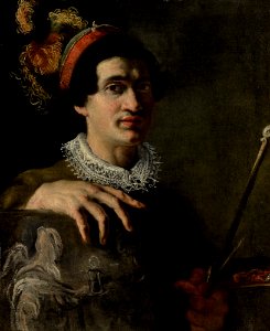 Angelo Caroselli (Attr.) - Self-portrait with a canvas and mahlstick
