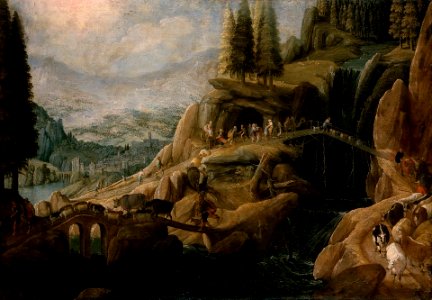 Tobias Verhaecht - Mountain landscape with Abraham and Lot separating. Free illustration for personal and commercial use.