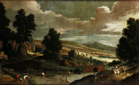 Cornelis de Wael - Landscape with wayfarers and fishermen