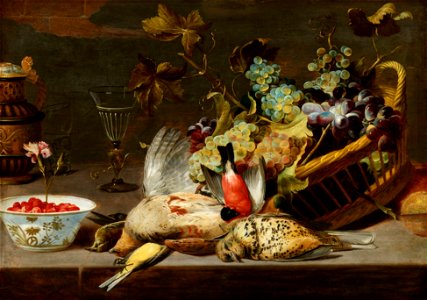 File:Giuseppe Recco - Grande natura morta cucina con verdure, piatto,  cestino, pollame morto e l'uva.jpg - Wikipedia