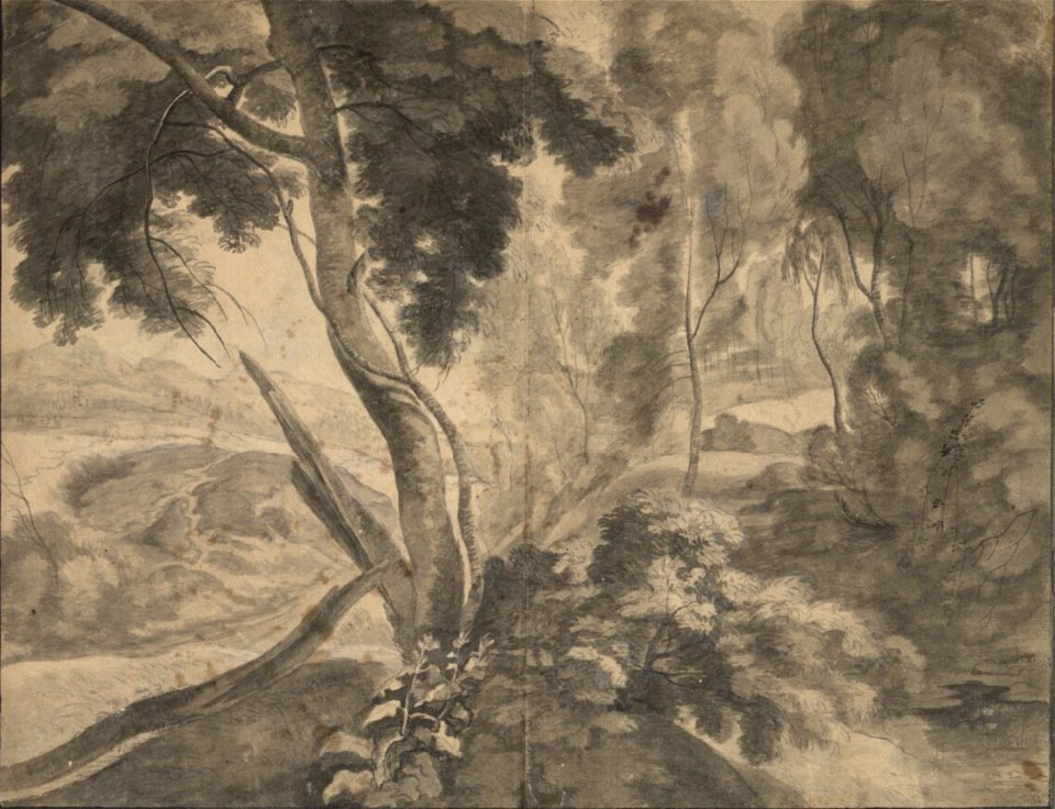 Jacques Fouquier - Deep of a forest with a view of a hilly landscape