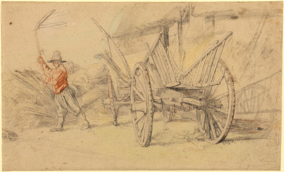 Peter Paul Rubens - A Man Threshing Beside a Wagon, Farm Buildings Behind