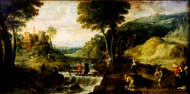Lucas van Uden - Landscape with the preaching of Saint Ivo