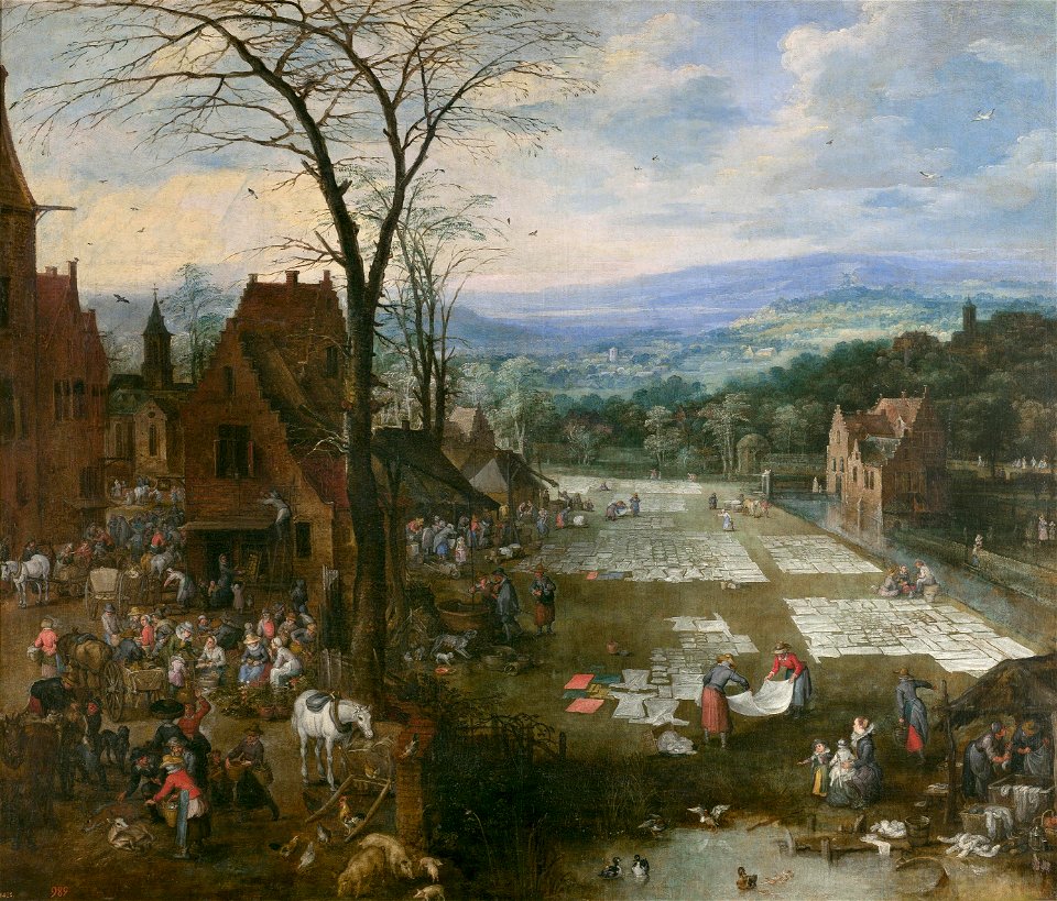 Jan Brueghel (I) and Joos de Momper (II) - Market and washing place in Flanders