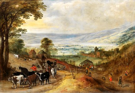 Joos de Momper (II) - Vast mountainous landscape with returning herd of cattle
