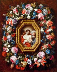 Francesco Caldei - Garland of flowers surrounding an Ecco Homo