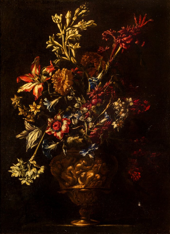 Francesco Caldei (Attr.) - Flowers in a sculpted vase