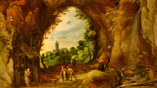 Joos de Momper, Jan Brueghel the Younger - Grotto Landscape with a Hermitage